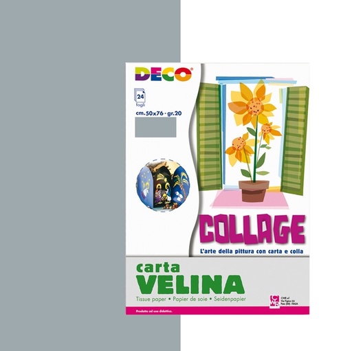 [D89148] BUSTA DI CARTA VELINA 24FG 50X76CM ARGENTO DECO