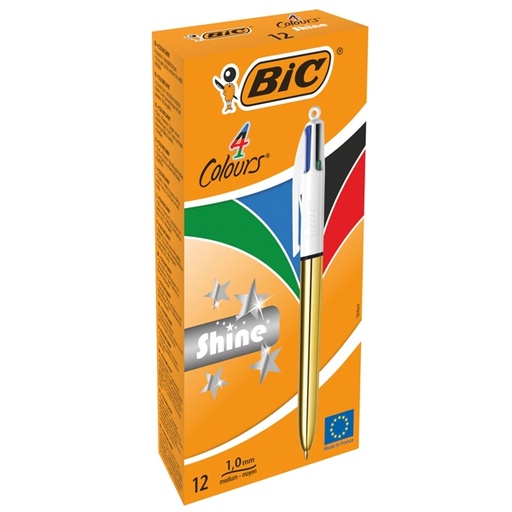 [D89196] Scatola 12 penne sfera a scatto 4Colors Shine oro BIC