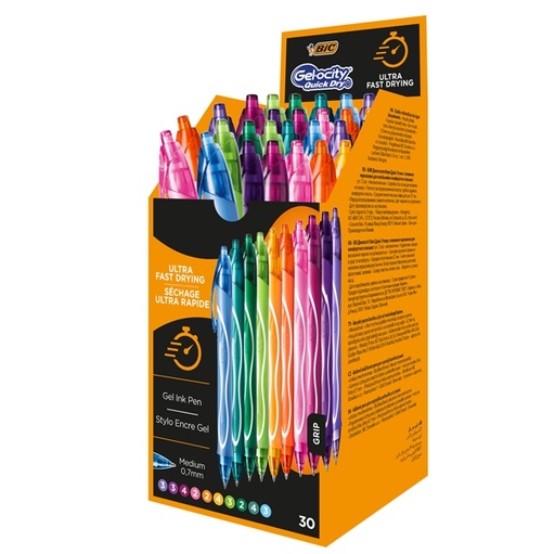 [D89198] Box 30 penne sfera scatto 10 colori assortiti Gelocity quick dry BIC(R)
