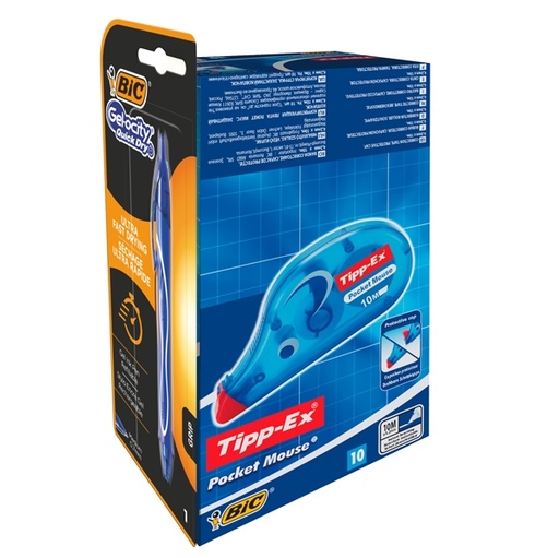 [D89229] Promo box 10 correttore a nastro Pocket Mouse Tipp-Ex +1 Gelocity quickDry Bic
