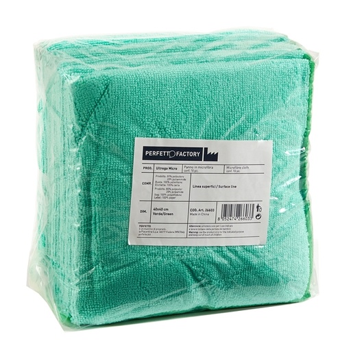 [D89411] Pack 10 Panni microfibra 40x40cm verde Ultrega PERFETTO