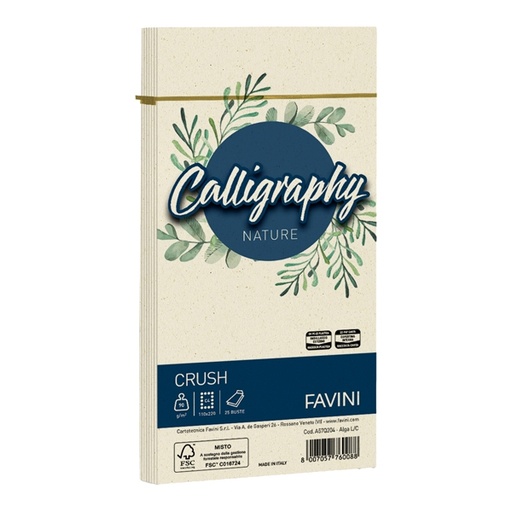 [D94687] 25 buste Calligraphy Nature CRUSH 90gr 110x220mm alga FAVINI