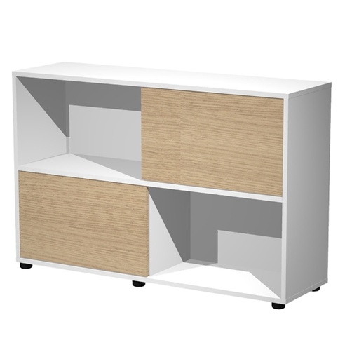[D89572] Libreria bassa a 2 ripiani ante scorr. 120X35cm H79cm BIANCO/ROVERE - Tetris