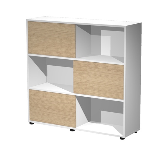 [D89576] Libreria bassa a 3 ripiani ante scorr. 120X35cm H116cm ROVERE/BIANCO - Tetris
