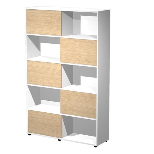 [D89578] Libreria alta a 5 ripiani ante scorr. 120X35cm H191cm ROVERE/BIANCO - Tetris