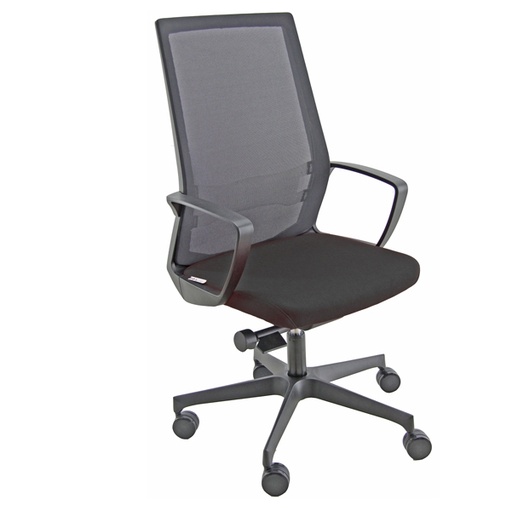 [D89596] Poltrona semidirezionale I70 Nero e schienale rete nera c/bracc.