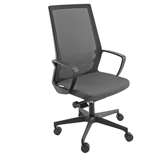 [D89597] Poltrona semidirezionale I70 Grigio e schienale rete nera c/bracc.