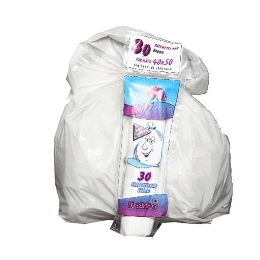 [D89598] 30 Sacchi bianchi bagno 40x50cm 15Lt 16µ Rolsac