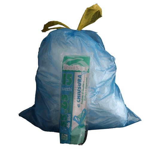 [D89605] 15 Sacchi azzurro 55x65cm 44Lt 16µ con maniglie Rolsac