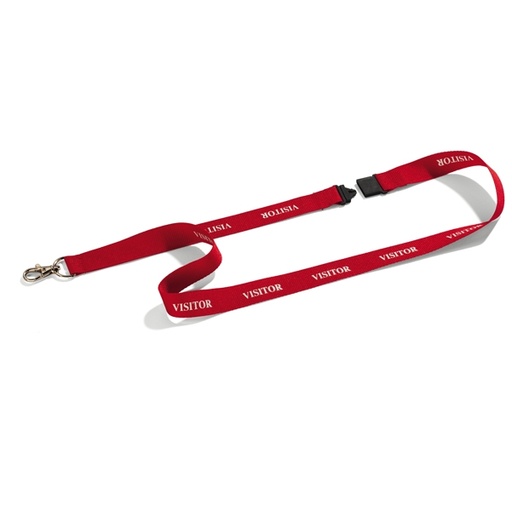 [D90054] 10 Cordoncini portabadge rosso stampa VISITOR Durable