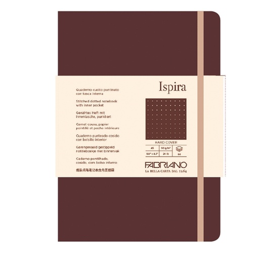 [D94745] Taccuino c/elast. Ispira cop. rigida f.to A5 96fg. puntinato marrone Fabriano