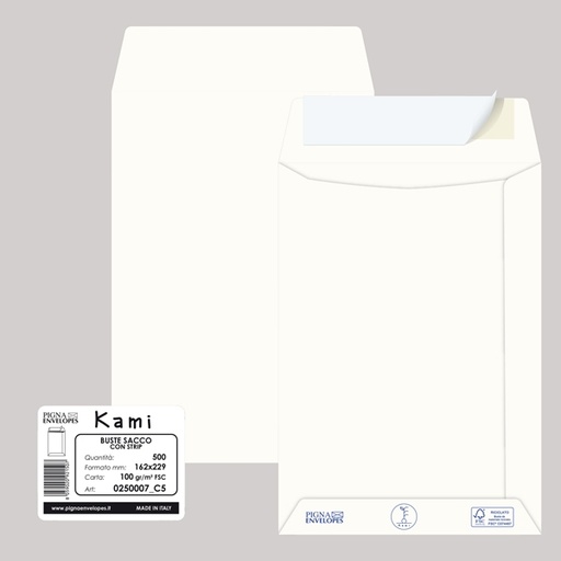 [D90095] 500 buste sacco KAMI STRIP bianca carta riciclata FSC(R) 162x229mm 100gr Pigna