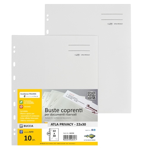 [D90127] 10 Buste con foratura universale per documenti riservati ATLA PRIVACY Sei rota