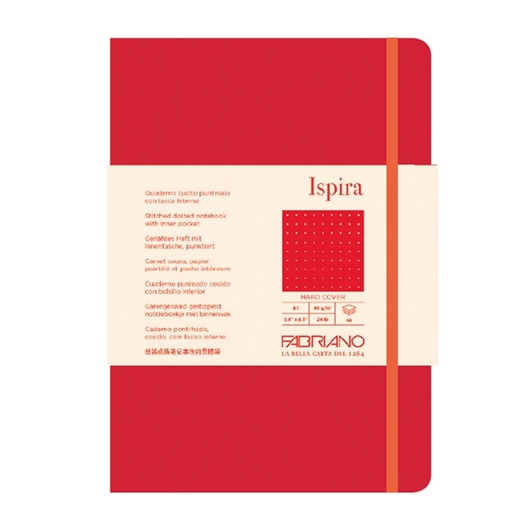 [D94748] Taccuino c/elast. Ispira cop. rigida f.to A5 96fg. puntinato rosso Fabriano