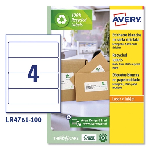 [D90221] Etichette carta riciclata bianca per raccoglitori-61x192mm - 4et/fg Laser Avery