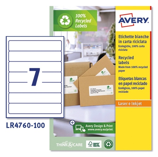 [D90222] Etichette carta riciclata bianca per raccoglitori 38x192mm 7et/fg -Laser- Avery