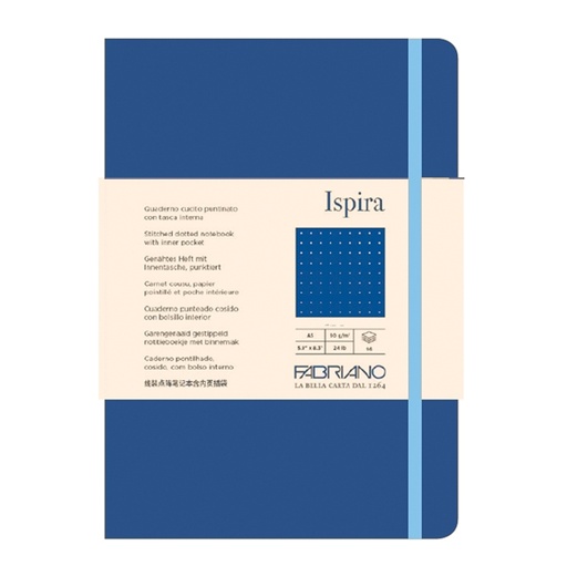 [D94761] Taccuino c/elast. Ispira cop. fless. f.to A5 96fg. puntinato blu royal Fabriano