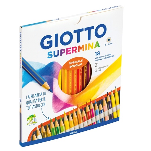 [D90367] Astuccio 18 pastelli Supermina Giotto + 2 matite grafite HB e 2B