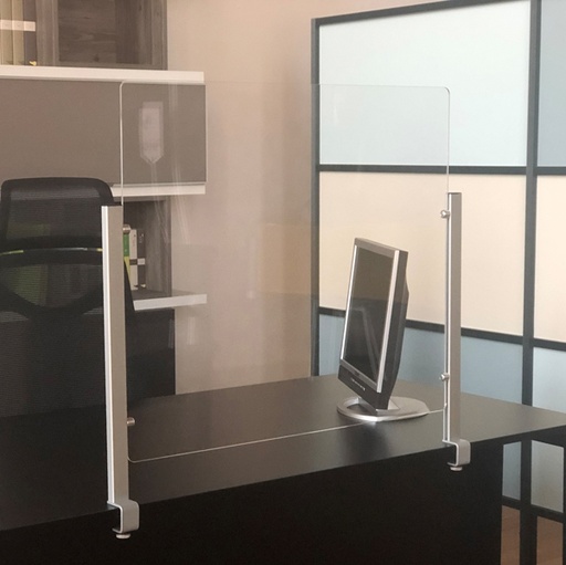 [D90450] Schermo protettivo da scrivania Slim H65xL107cm con morsetto alluminio silver