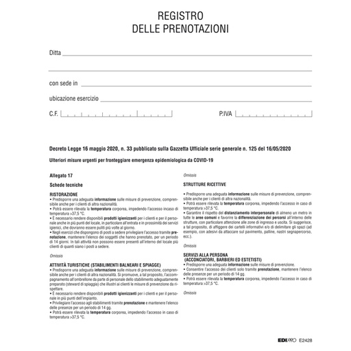 [D90667] Registro delle prenotazioni 32 pagine E2428 Edipro