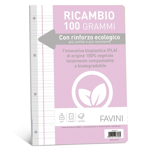 [D90734] Ricambi c/rinforzo ecologico f.to A4 100gr 40fg rigo di 1a Favini