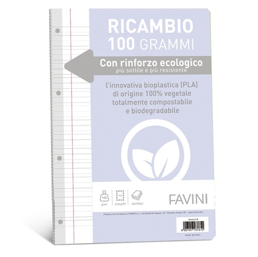 [D90735] Ricambi c/rinforzo ecologico f.to A4 100gr 40fg rigo di 3a Favini