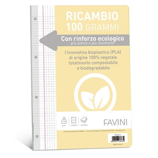 [D90737] Ricambi c/rinforzo ecologico f.to A4 100gr 40fg 5mm c/margine Favini