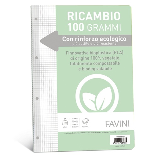 [D90738] Ricambi c/rinforzo ecologico f.to A4 100gr 40fg 4mm Favini
