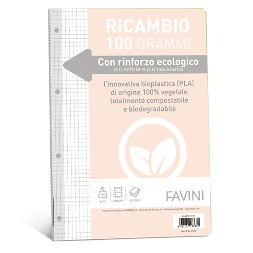[D90739] Ricambi c/rinforzo ecologico f.to A4 100gr 40fg 5mm Favini