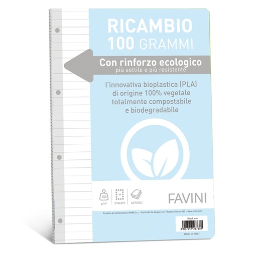 [D90740] Ricambi c/rinforzo ecologico f.to A4 100gr 40fg 1 rigo Favini