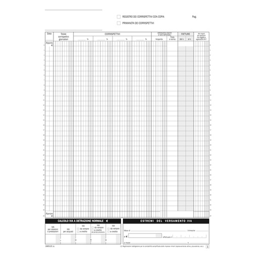 [D90757] Blocco registro corrispettivi 12/12autor. 29,7x21,5cm DU168512C00 Data Ufficio