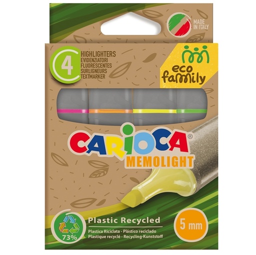 [D90794] Scatola 4 evidenziatori Memolight Eco Family colori assortiti Carioca