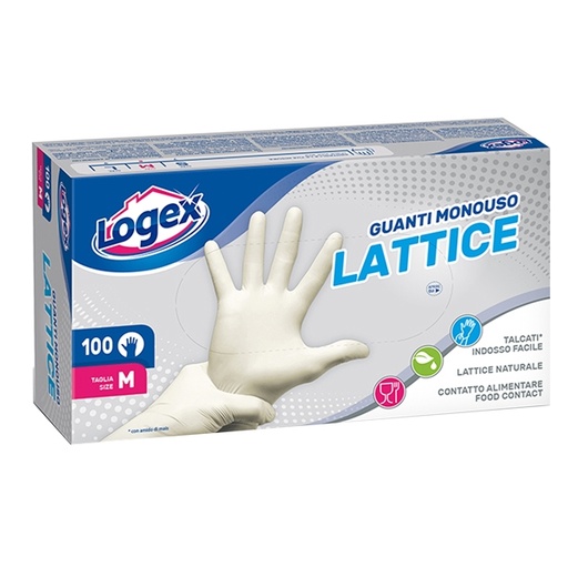 [D90835] Scatola da 100 guanti monouso in lattice Tg. M Logex