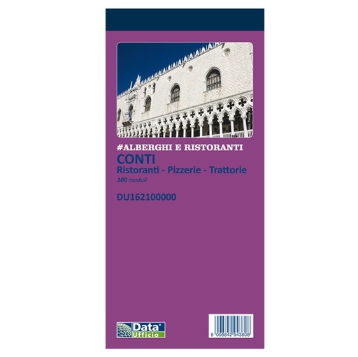 [D90886] Blocco conti ristoranti/pizzerie/trattorie 100copie 21,5x10cm DU162100000
