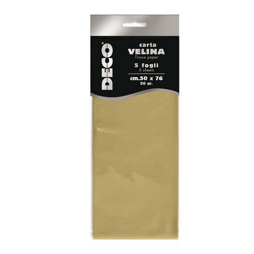 [D91222] Busta 5 fogli carta velina metallizzata 20gr 50x76cm oro DECO