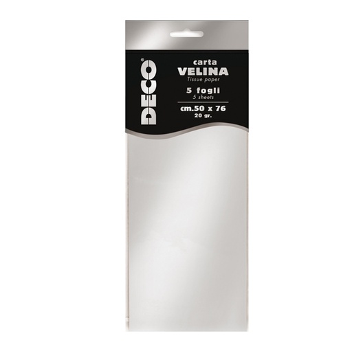 [D91223] Busta 5 fogli carta velina metallizzata 20gr 50x76cm argento DECO