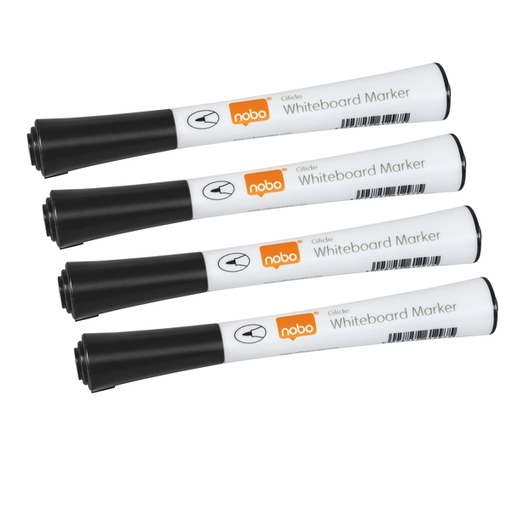 [D91317] Blister 4 pennarelli Glide per lavagne bianche punta tonda colore Nero Nobo