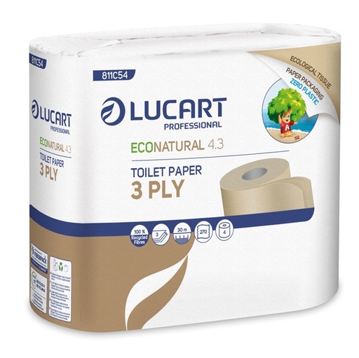 [D91431] Pacco 4 rotoli Carta Igienica 270 strappi EcoNatural 4.3 Lucart Plastic Free