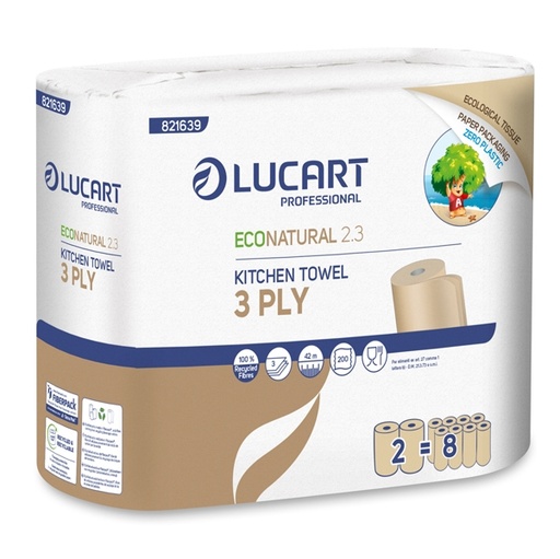 [D91432] Pacco 2 rotoli Asciugatutto 200 strappi EcoNatural 2.3 Lucart Plastic Free