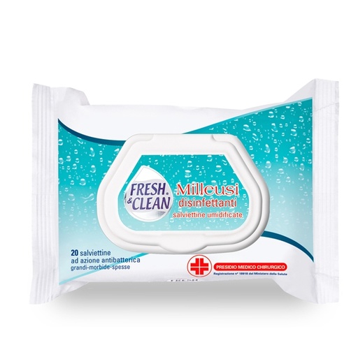 [D91506] Busta da 20 Salviette disinfettanti milleusi ad azione antibatterica FreshClean