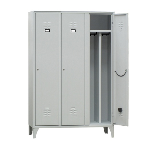 [D91636] Armadio spogliatoio in metallo a 3 VANI c/divisorio 120x50cm H180cm GRIGIO