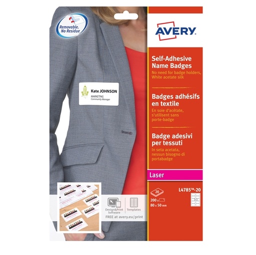 [D91781] Etichette badge in seta acetata 80x50mm (10et/fg) 20fg - laser Avery