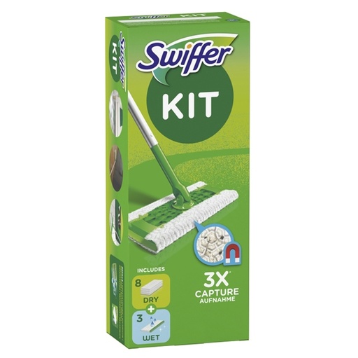 [D92221] Swiffer Dry - STARTER KIT COMPLETO con 8 PANNI e 3 PANNI WET