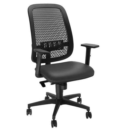 [D92345] Sedia operativa Equity schienale PP e seduta similpelle nera c/bracc.