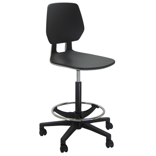 [D92354] Sedia alta tecnigrafo ESOS PG NERA in PP con POGGIAPIEDI e RUOTE