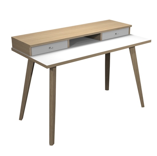 [D92388] Postazione Home-Office con sopralzo 120x60xH74,4cm gambe legno Bianco/Rovere
