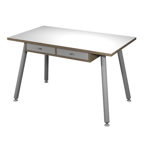 [D92389] Postazione Home-Office con sottopiano 120x60xH74,4cm gambe metal Bianco/Rovere
