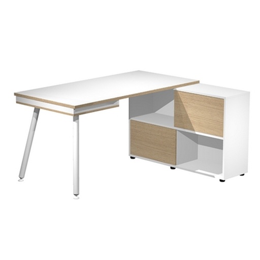 [D92394] Workstation Midi 130x120xH81,5cm gambe in metallo Bianco/Rovere