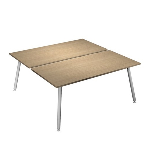 [D92419] Scrivania a 2 postazioni contrap. 140x166cm Bianco/ Rovere Skinny Metal