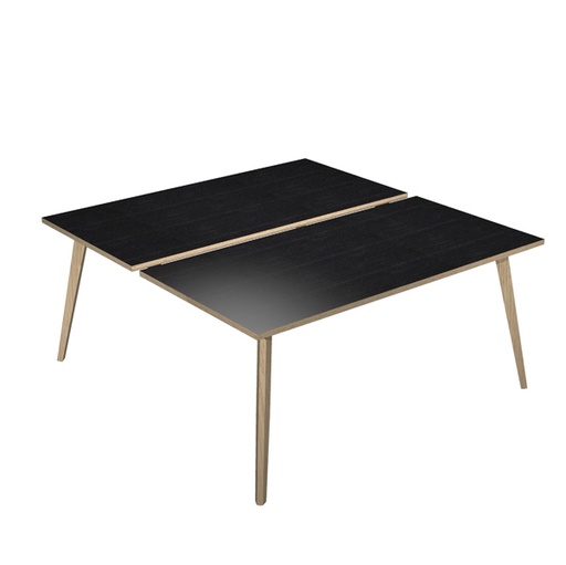 [D92472] Scrivania a 2 postazioni contrap. 140x166cm Rovere/Nero venato Woody